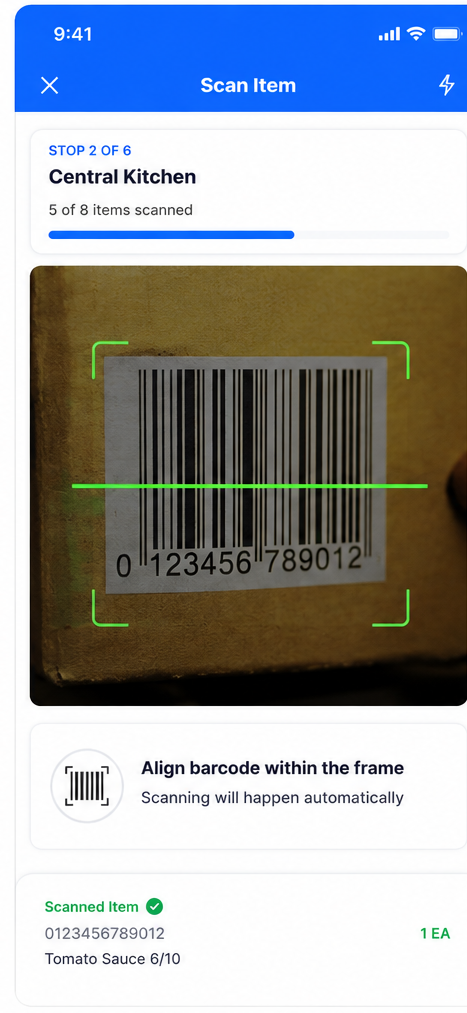Delivery verification barcode scanning screen