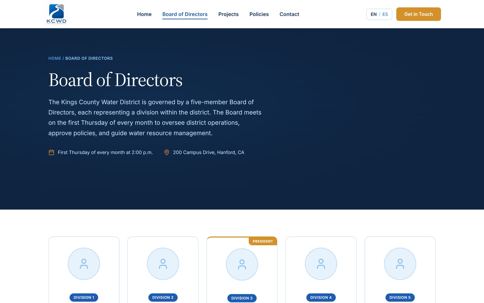 Board of Directors page with meeting agendas and minutes