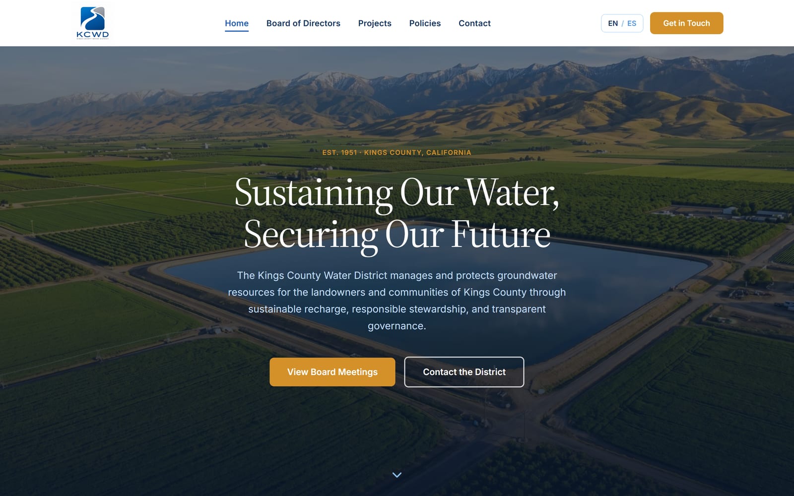 Kings County Water District homepage hero