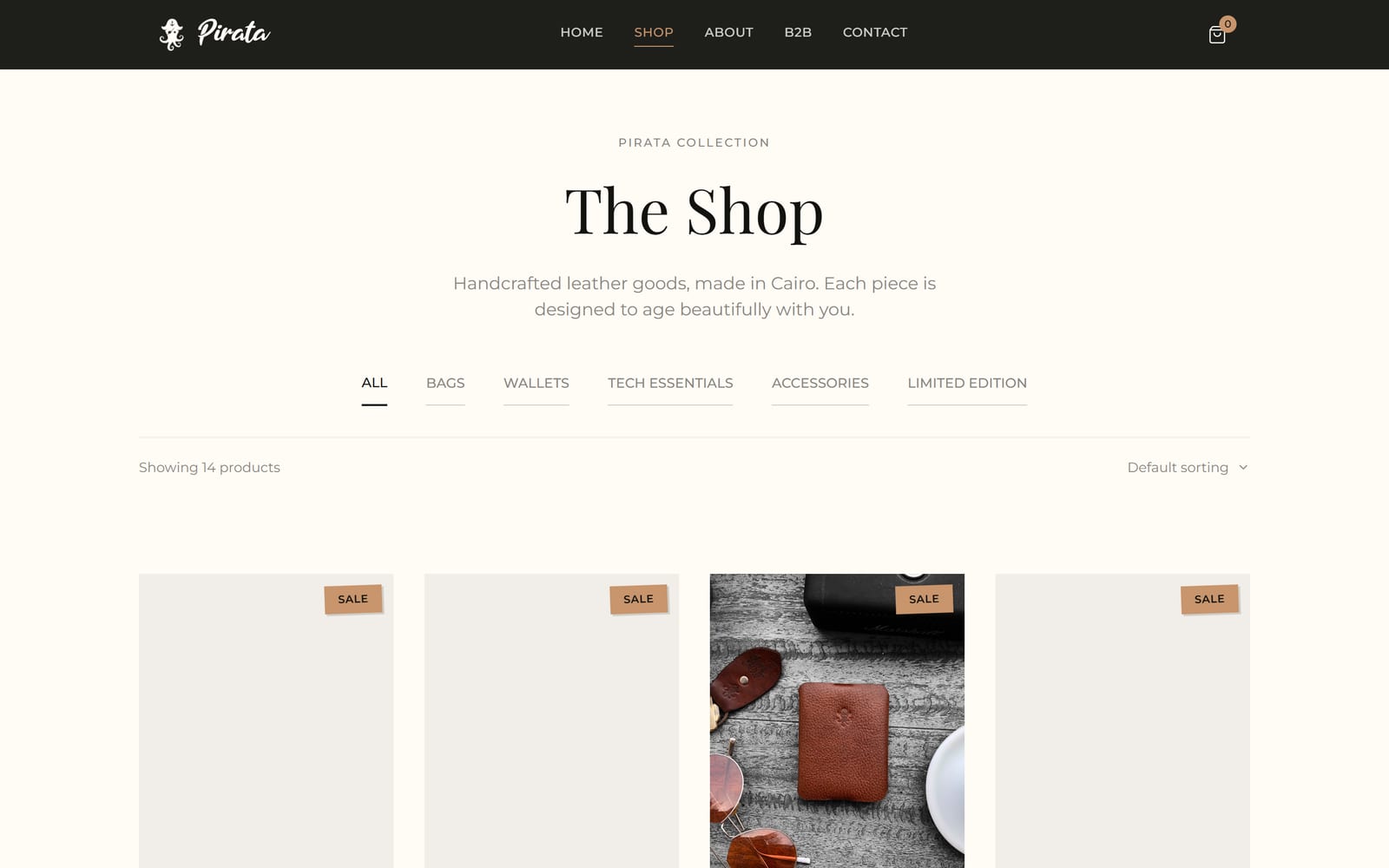 Pirata Goods shop page with product grid