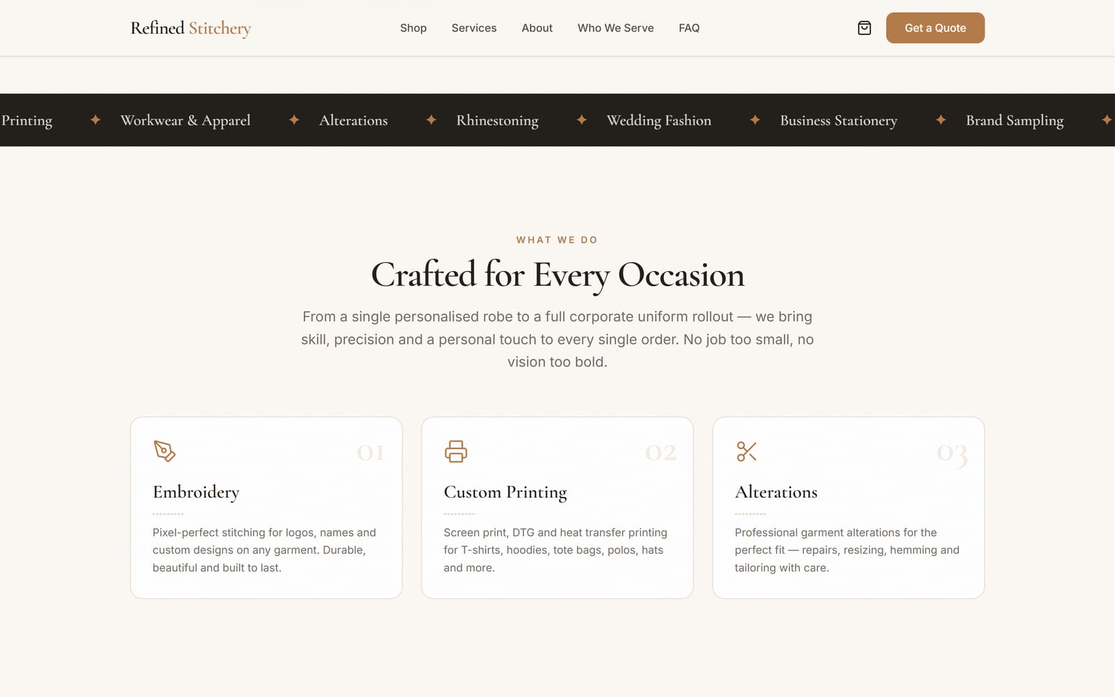 Refined Stitchery services section